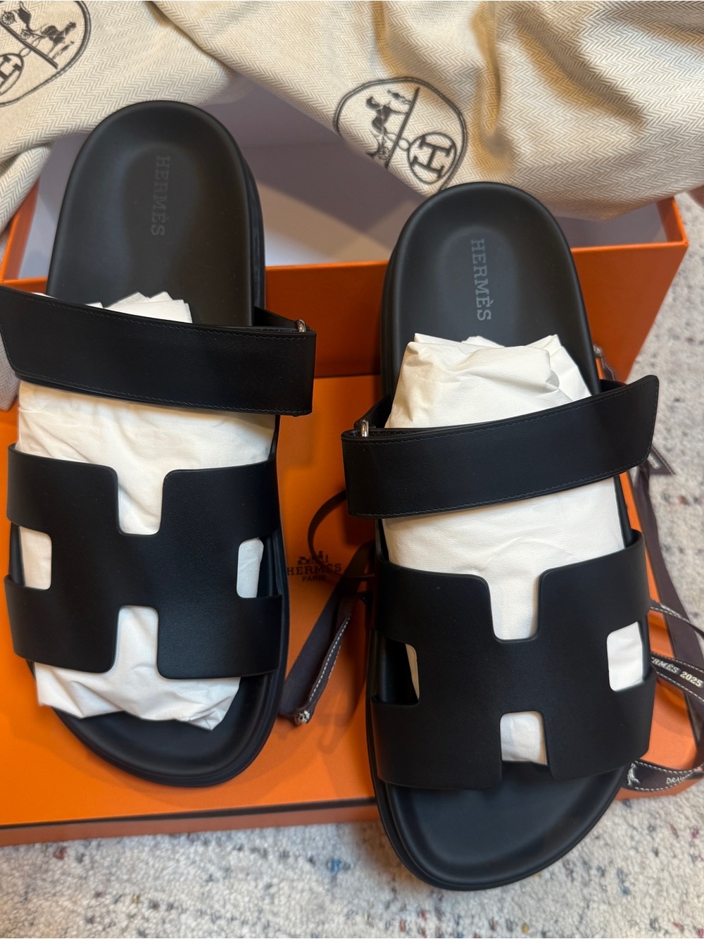 NIB Brand New Hermes Black Chypre Women's Sandal 41.5